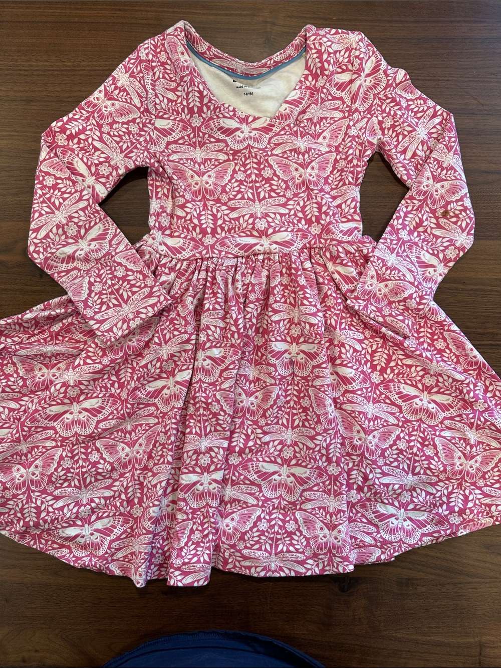 Girls' Pink Butterfly Print Long-Sleeve Twirl Dress